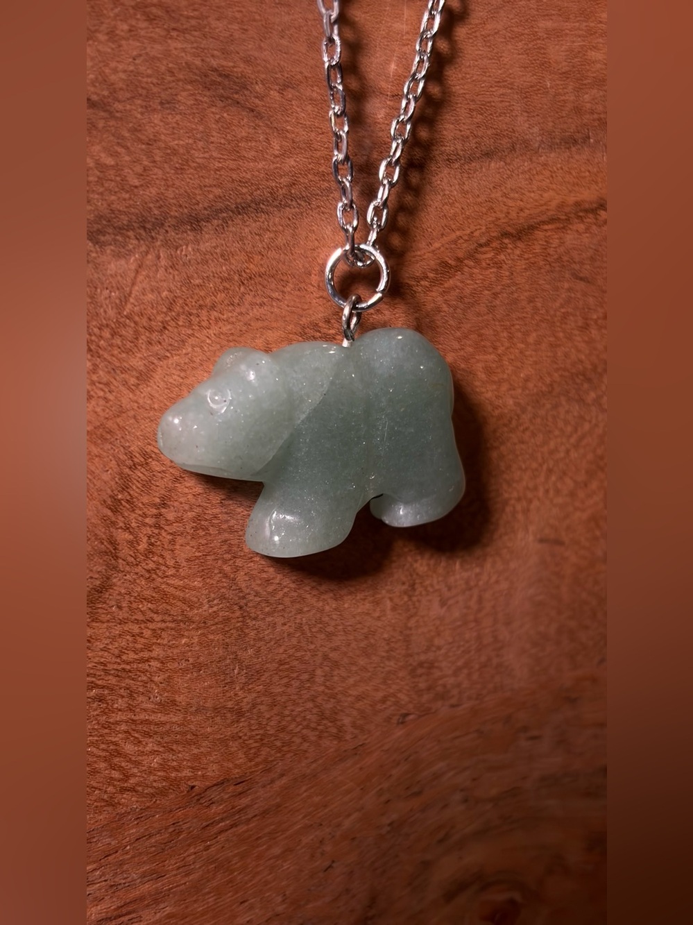 Green Aventurine Bear Hand-Carved Pendant Necklace Long - Picture 12 of 15
